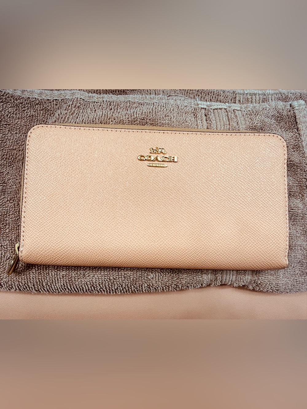 Coach Zip-Around Wallet in coral with Gold Hardware
